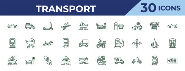 outline transport icons set - parking men, metro, schooner. editable vector for web and mobile ui © IconArt