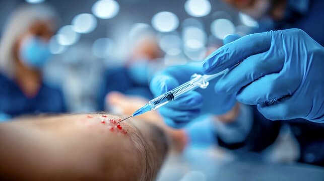 Allergist performing allergy skin test on forearm in clean clinical setting