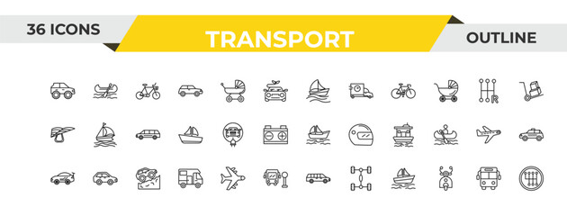 outline transport icons set - sailing, electric car, off road. editable vector for web and mobile ui © IconArt