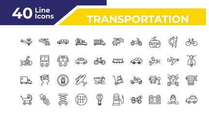 outline transportation icons set - small submarine, heavy vehicle, pram. editable vector for web and mobile ui © IconArt