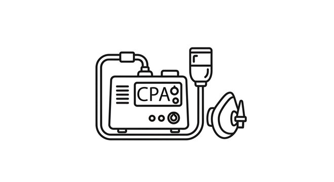 Cpap machine icon, respiratory therapy, sleep apnea treatment, medical equipment line art