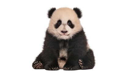 Fluffy baby panda sitting, isolated on transparent background © Corotaev