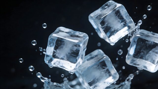 Ice cubes in water splash
