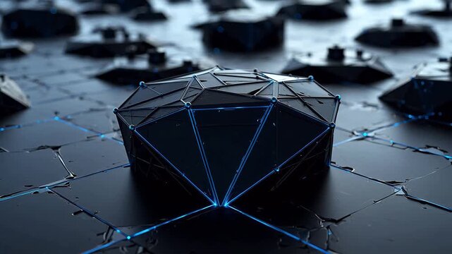 Abstract geometric structure on wet surface emphasizing teamwork and professional collaboration