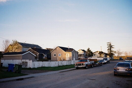 Suburban residential street on warm afternoon 