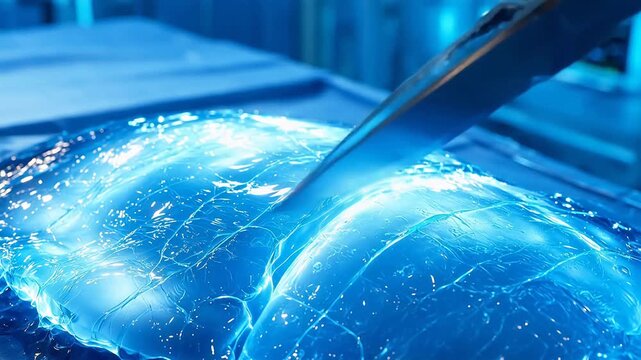Blue glowing cracked surface with knife symbolizing luxury, elegance, and premium quality