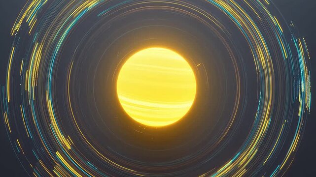 Stylized planet with orbiting light trails perfect for real estate and architectural showcases