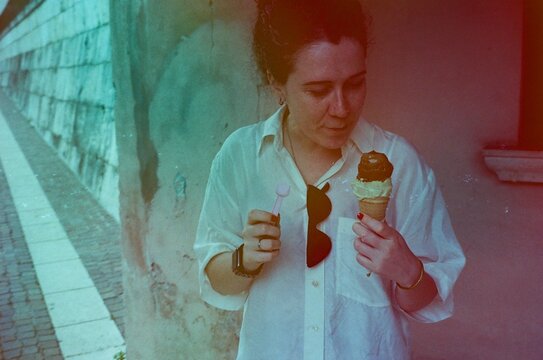 Eating Ice Cream in Italian Plaza on 35mm Film