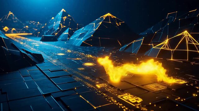Futuristic digital landscape with glowing paths ideal for cinematic storytelling and documentaries