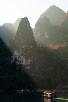 Cruise boat on scenic Li River in China 