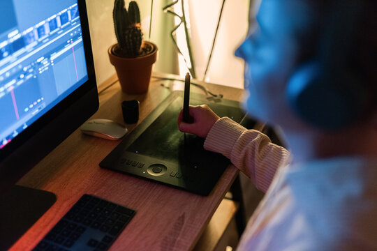 Freelancer editing content at night 