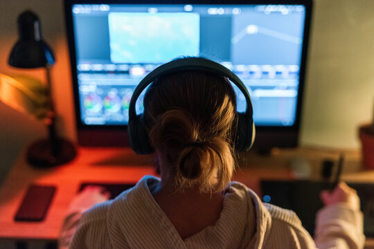 Woman using professional software