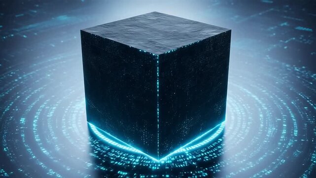 Abstract digital cube with glowing patterns emphasizing speed, motion, and dynamic energy