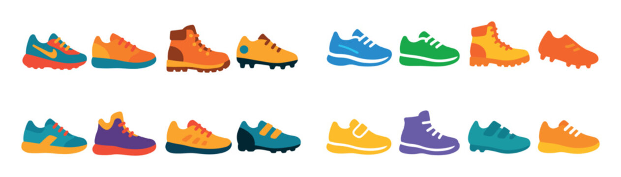 Sneaker icons with shoe boot colorful flat