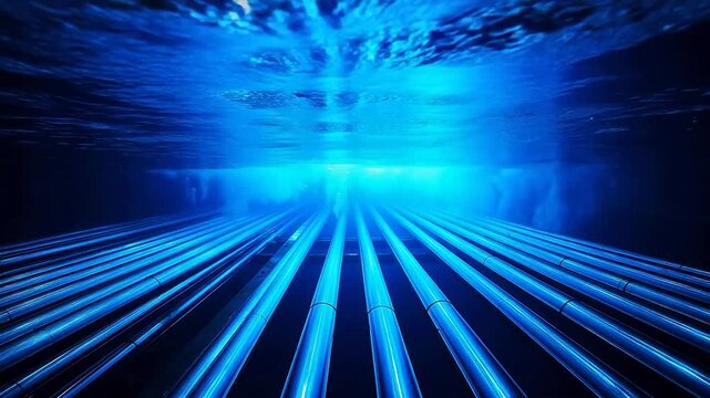 Underwater view of illuminated pipes emphasizing precision, focus, and dedication