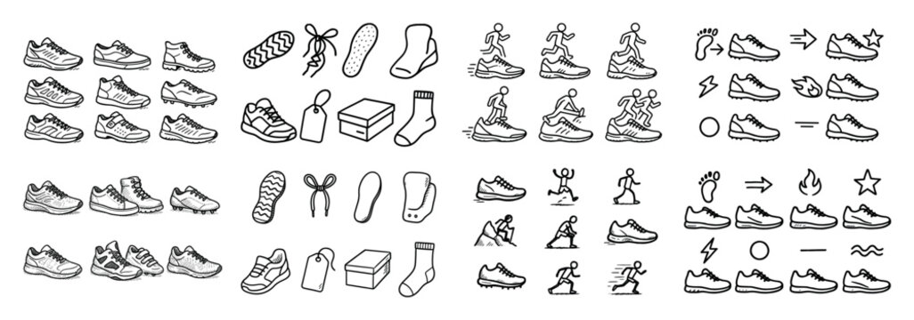 Sports icons with shoe sock runner outline