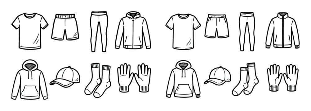 Clothing icons with shirt pants hoodie outline