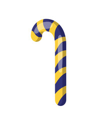 Fototapeta premium Vector illustration of a curved candy cane with yellow and purple stripes, designed for holiday decor, festive packaging, party invitations, and sweet themed graphics.