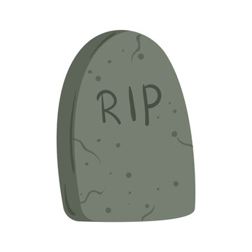 Vector illustration of a gray gravestone with RIP text, designed for Halloween decor, spooky scenes, party invitations, and cemetery themed graphics.