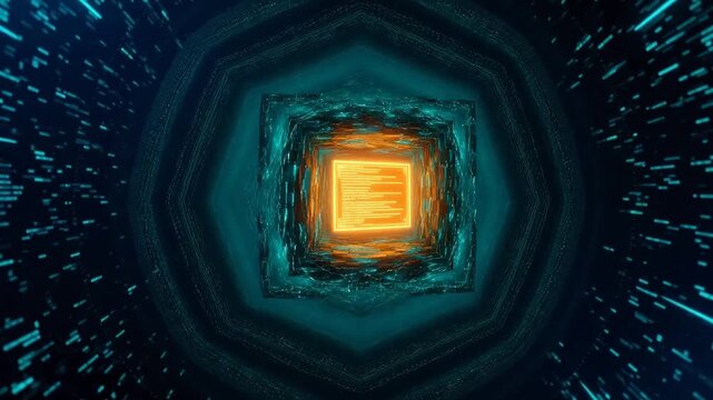 Digital tunnel with glowing code for educational projects and academic promotions