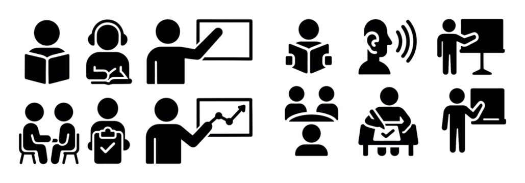 Education icons with teacher student board bold