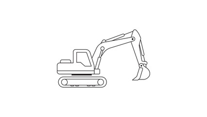 Minimalist black line vector icon of an excavator on a white background. Side view illustration of heavy construction machinery, hydraulic digger, and earthmoving equipment for industrial design. © Imran
