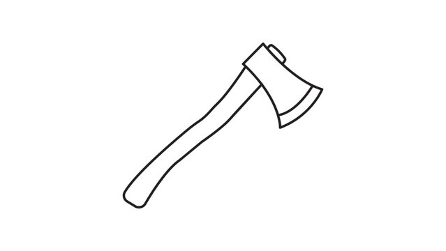Minimalist black line vector icon illustration of a splitting axe or hatchet with a curved wooden handle and sharp metal blade, ideal for woodworking, camping, forestry, and outdoor tool graphics.