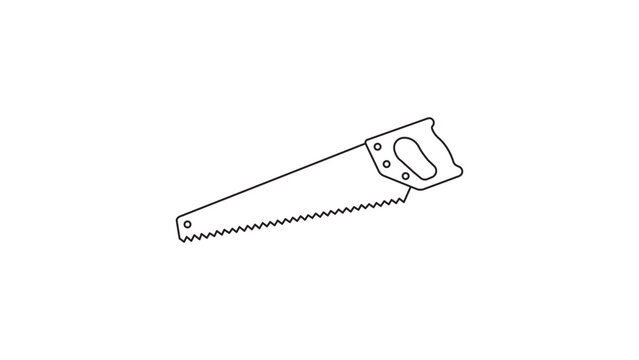 Minimalist black line vector icon of a traditional handsaw isolated on a white background. This scalable outline illustration is perfect for woodworking, construction, and DIY tool projects.