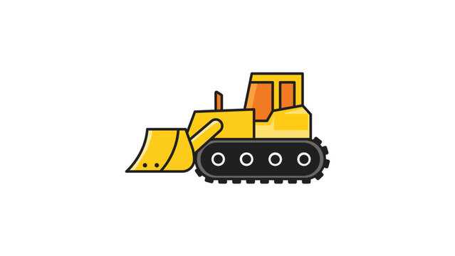 Heavy-duty tracked earthmover with a broad front-end scraper blade, depicted in a clean flat style for civil engineering, site preparation, and urban development conceptualization imagery.