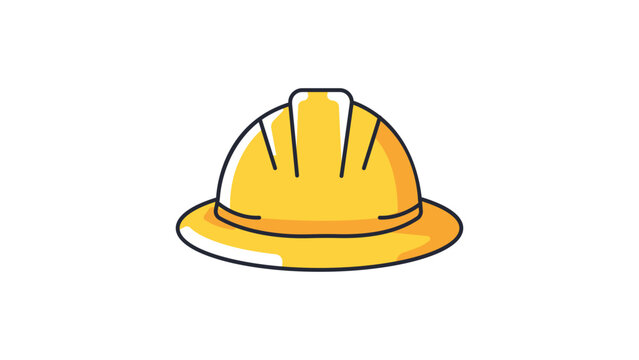 Yellow Hard Hat Vector Icon: A modern flat illustration of a construction safety helmet on a white background, perfect for industrial, engineering, and workplace safety design projects.