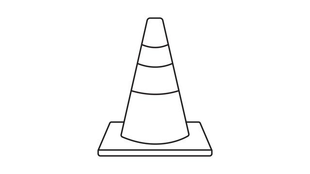 Minimalist black line vector icon of a traffic cone on a white background, representing road safety, construction zones, and traffic control. Scalable outline illustration for design projects.