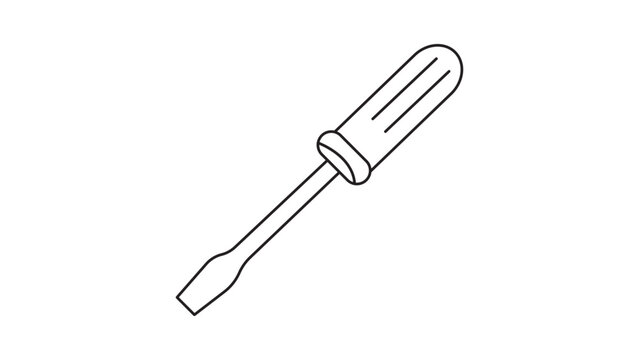 Minimalist black line vector icon of a flat-head screwdriver isolated on white. Hand-drawn outline illustration ideal for DIY, home repair, construction, and hardware tool-related design projects.