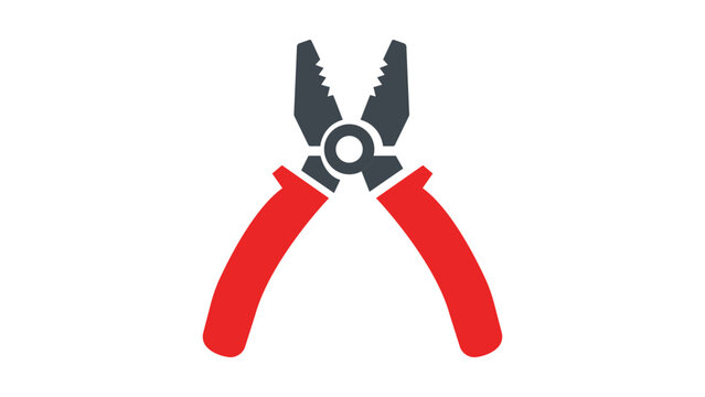 Modern flat vector icon illustration of a pair of gripping pliers with red handles on a white background, ideal for hardware, repair, construction, DIY maintenance, and tool-related graphic designs.