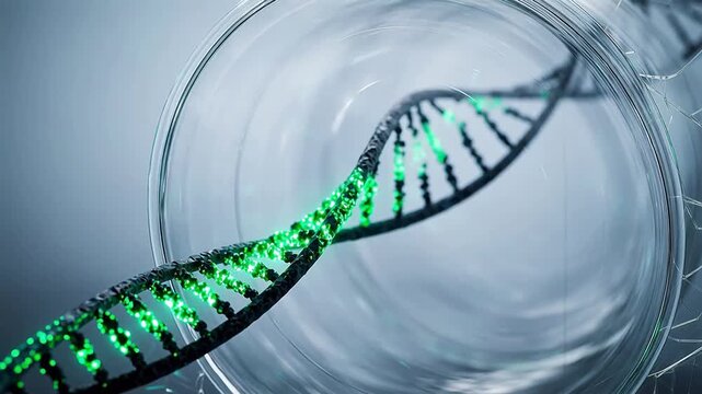 DNA strand in glass container emphasizing modern lifestyle and connectivity
