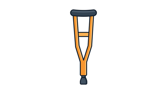 Modern flat vector icon illustration of a single underarm wooden crutch isolated on white. Essential mobility aid for orthopedic recovery, injury support, and physical therapy assistance.