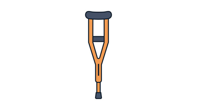 Modern flat vector icon illustration of a single underarm wooden crutch isolated on a white background, representing medical mobility aid, orthopedic support, and injury recovery assistance.