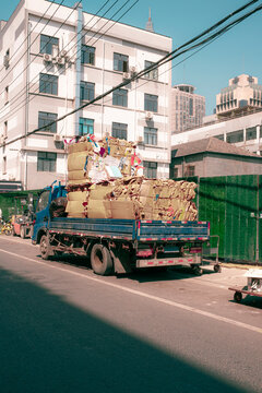 Truck Loaded with Compressed Cardboard