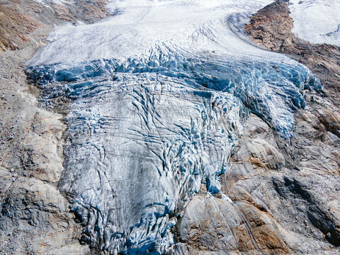 Ice, Glacier tongue in Alps mountains, Chamonix, France, Europe