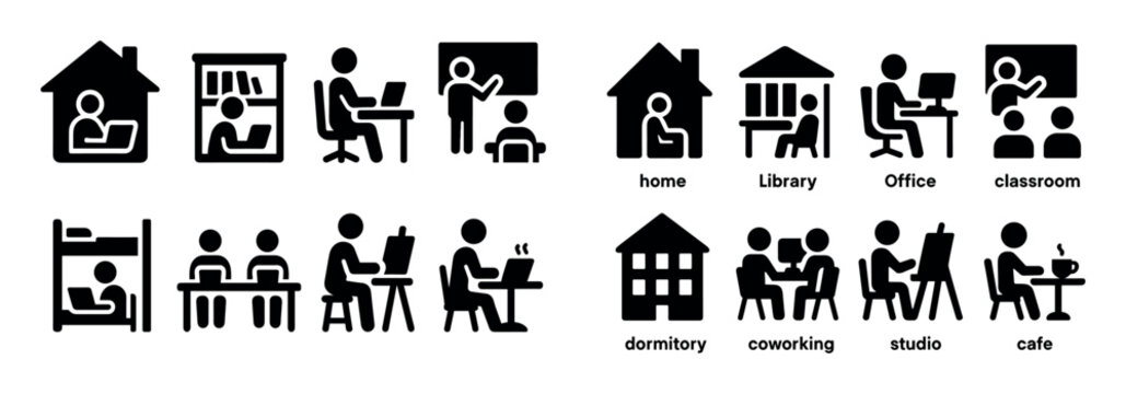 Workspace icons with house desk outline