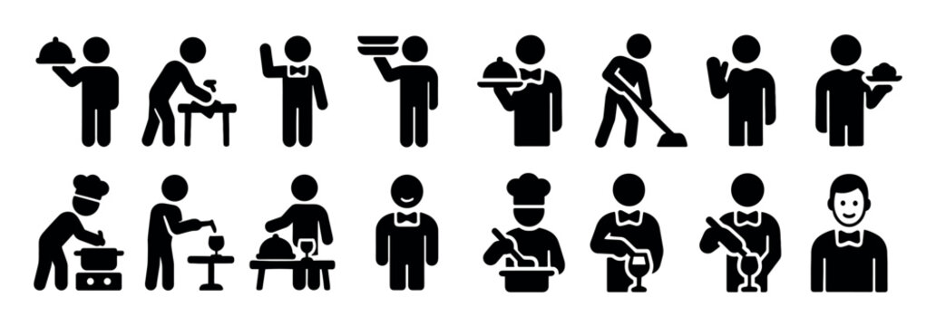 Food icons with chef tray cloche silhouette