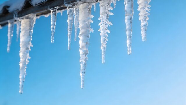 Icicles hanging from roof edge