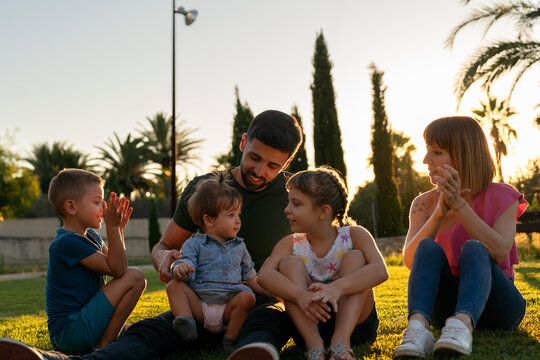Family of five enjoying time together