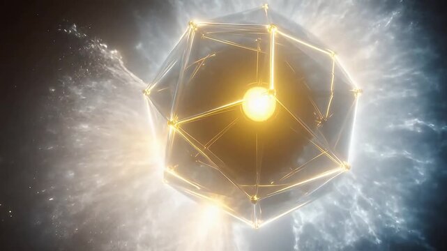 Geometric shape in space with light emphasizing advanced technology and cyber security
