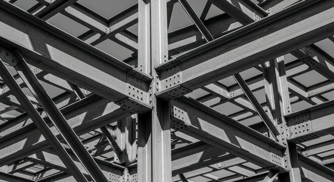 Monochromatic Nexus of Steel Girders and Rivets in Harsh Light