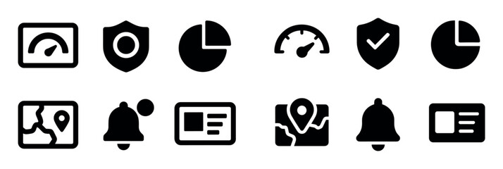 Fototapeta premium Security and analytics icons with shield and chart minimal