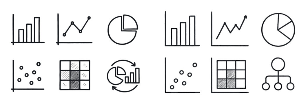 Analytics icons with bar chart pie outline