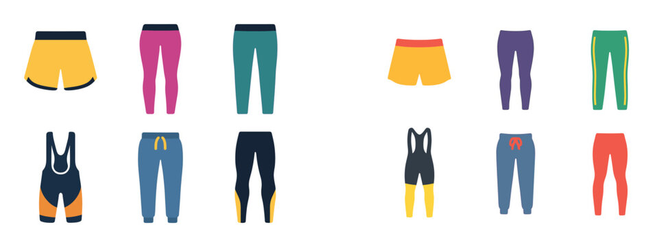 Apparel icons with shorts leggings pants colorful