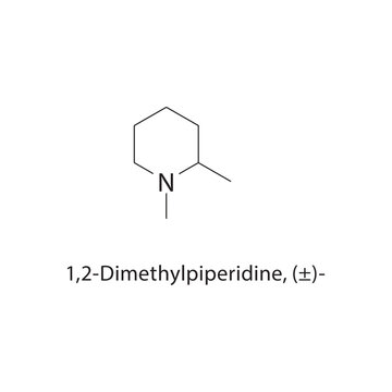 1,2-Dimethylpiperidine, (&plusmn;)- skeletal structure. amine compound schematic illustration. Simple diagram, chemical formula.