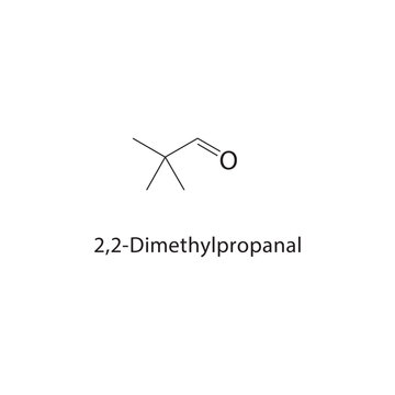 2,2-Dimethylpropanal skeletal structure. aldehyde compound schematic illustration. Simple diagram, chemical formula.