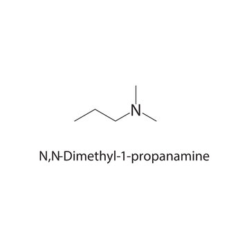 N,N-Dimethyl-1-propanamine skeletal structure. amine compound schematic illustration. Simple diagram, chemical formula.